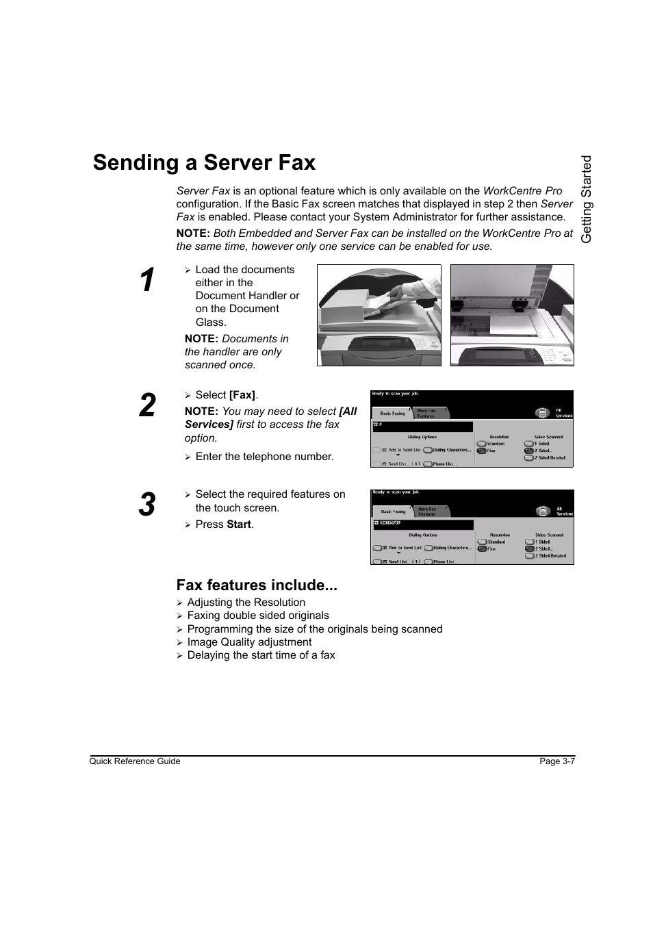 Sending a server fax, Fax features include, Sending a server fax -7 | Xerox WorkCentre M165-M175-3093 User Manual | Page 39 / 196