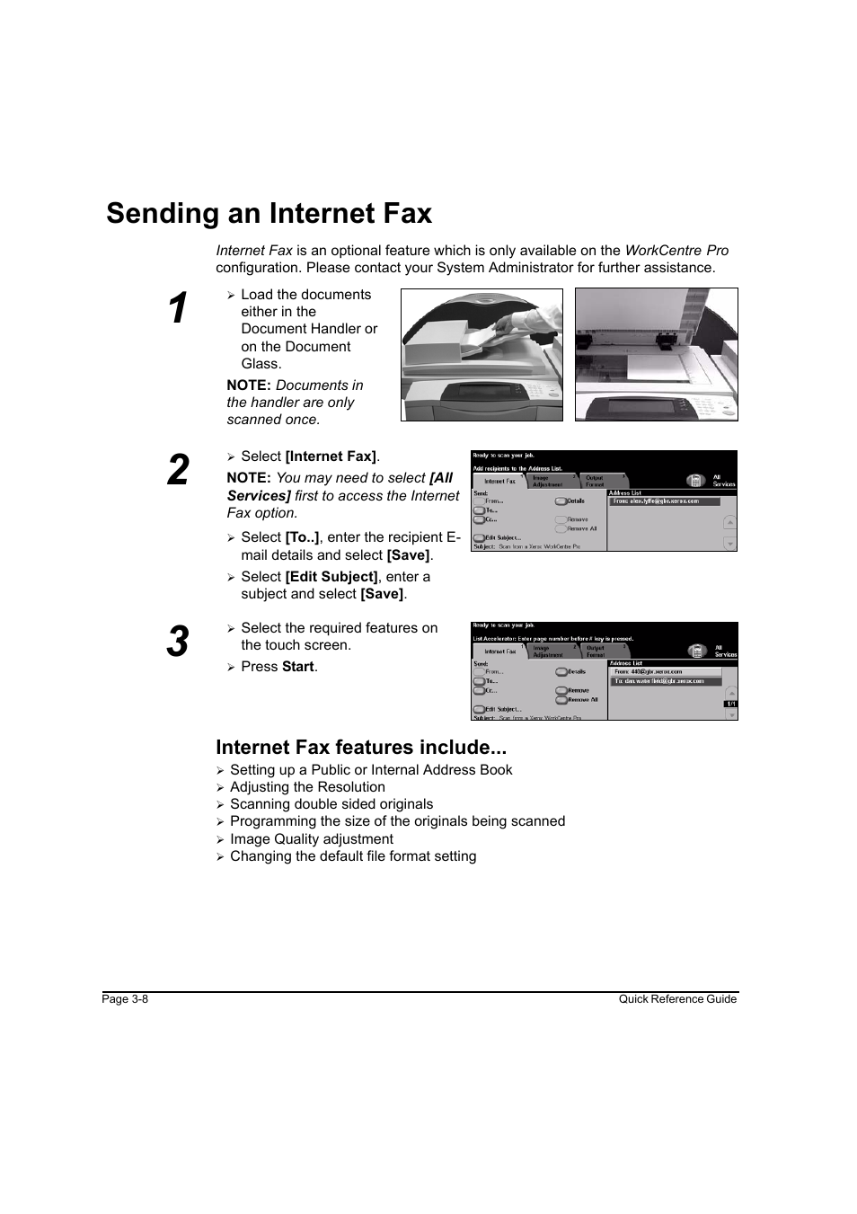 Sending an internet fax, Internet fax features include, Sending an internet fax -8 | Xerox WorkCentre M165-M175-3093 User Manual | Page 40 / 196