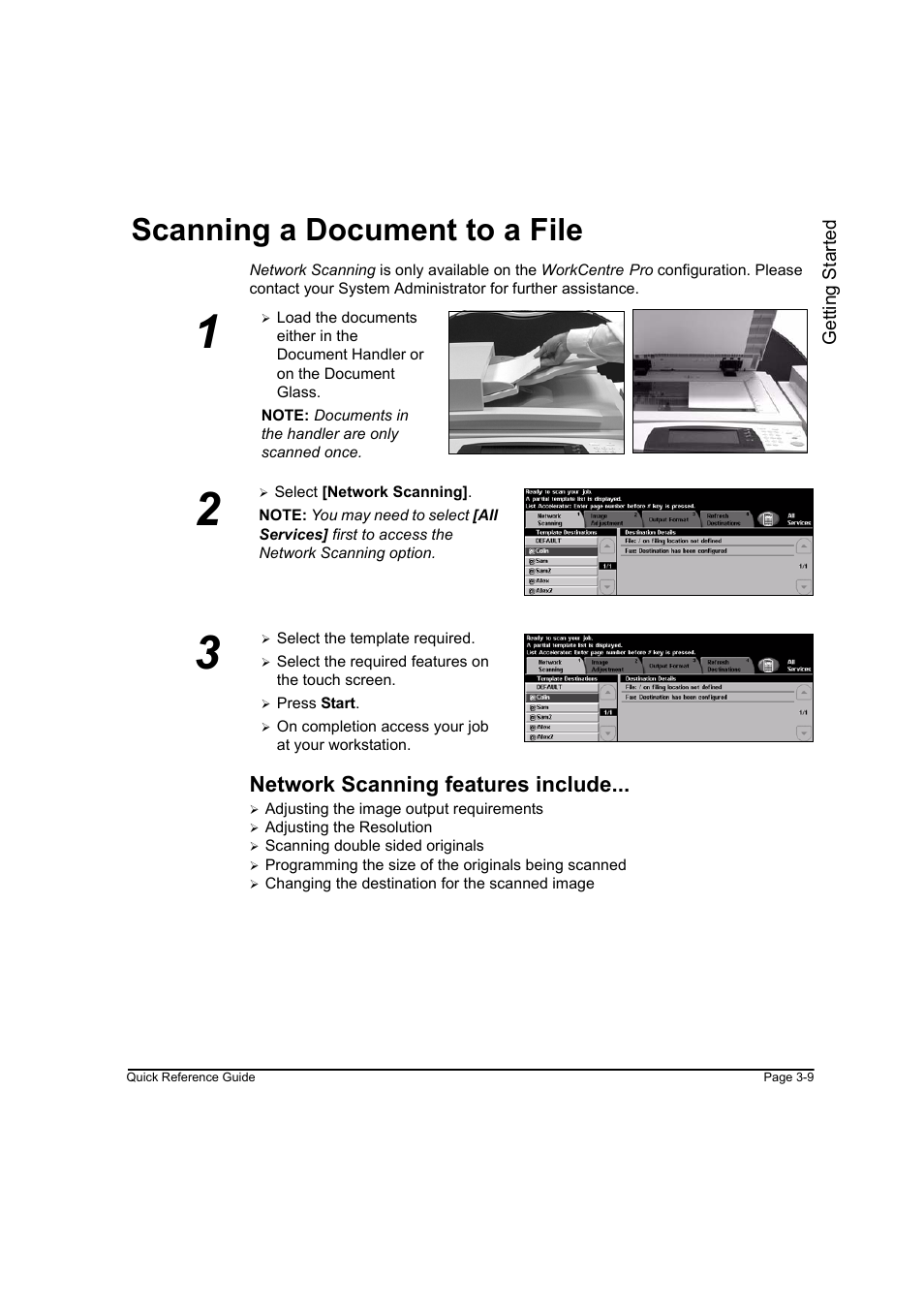 Scanning a document to a file, Network scanning features include, Scanning a document to a file -9 | Xerox WorkCentre M165-M175-3093 User Manual | Page 41 / 196