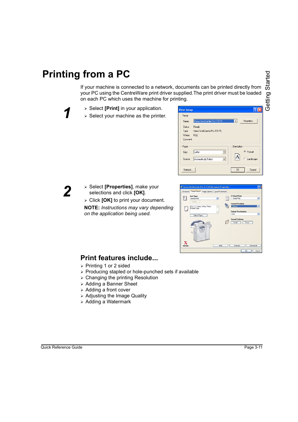 Printing from a pc, Print features include, Printing from a pc -11 | Xerox WorkCentre M165-M175-3093 User Manual | Page 43 / 196