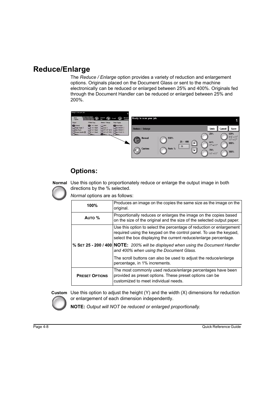 Reduce/enlarge, Options, Reduce/enlarge -8 | Xerox WorkCentre M165-M175-3093 User Manual | Page 56 / 196