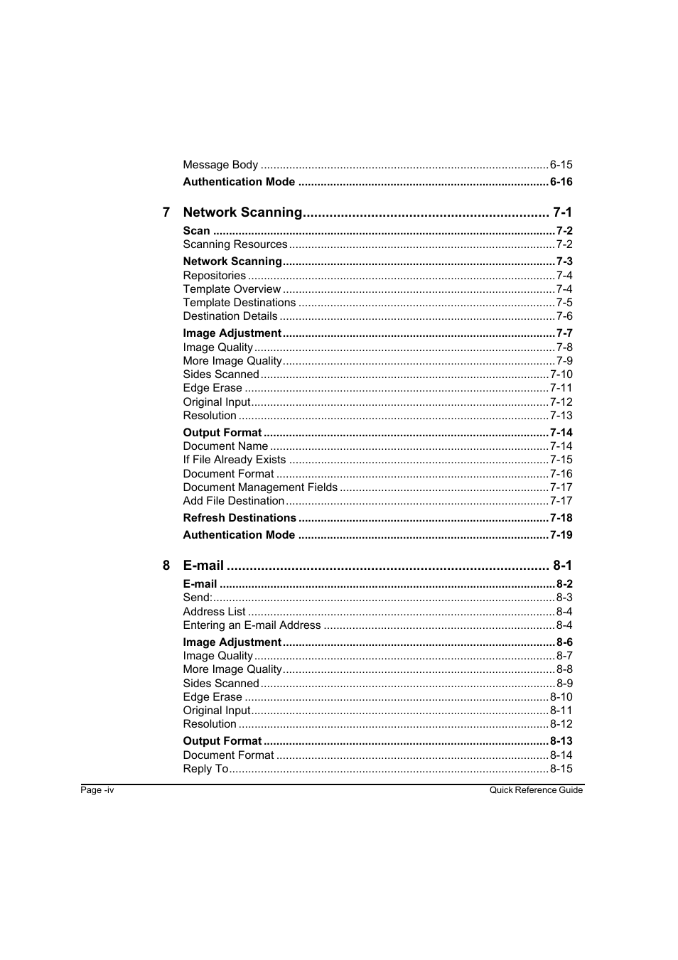 7 network scanning -1, 8 e-mail -1 | Xerox WorkCentre M165-M175-3093 User Manual | Page 6 / 196