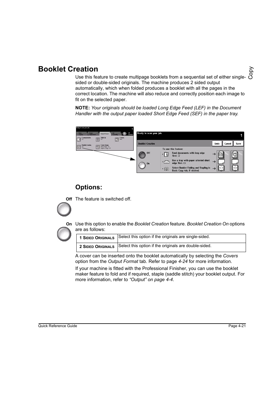 Booklet creation, Options, Booklet creation -21 | Co py | Xerox WorkCentre M165-M175-3093 User Manual | Page 69 / 196