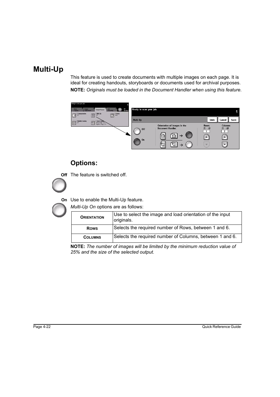 Multi-up, Options, Multi-up -22 | Xerox WorkCentre M165-M175-3093 User Manual | Page 70 / 196