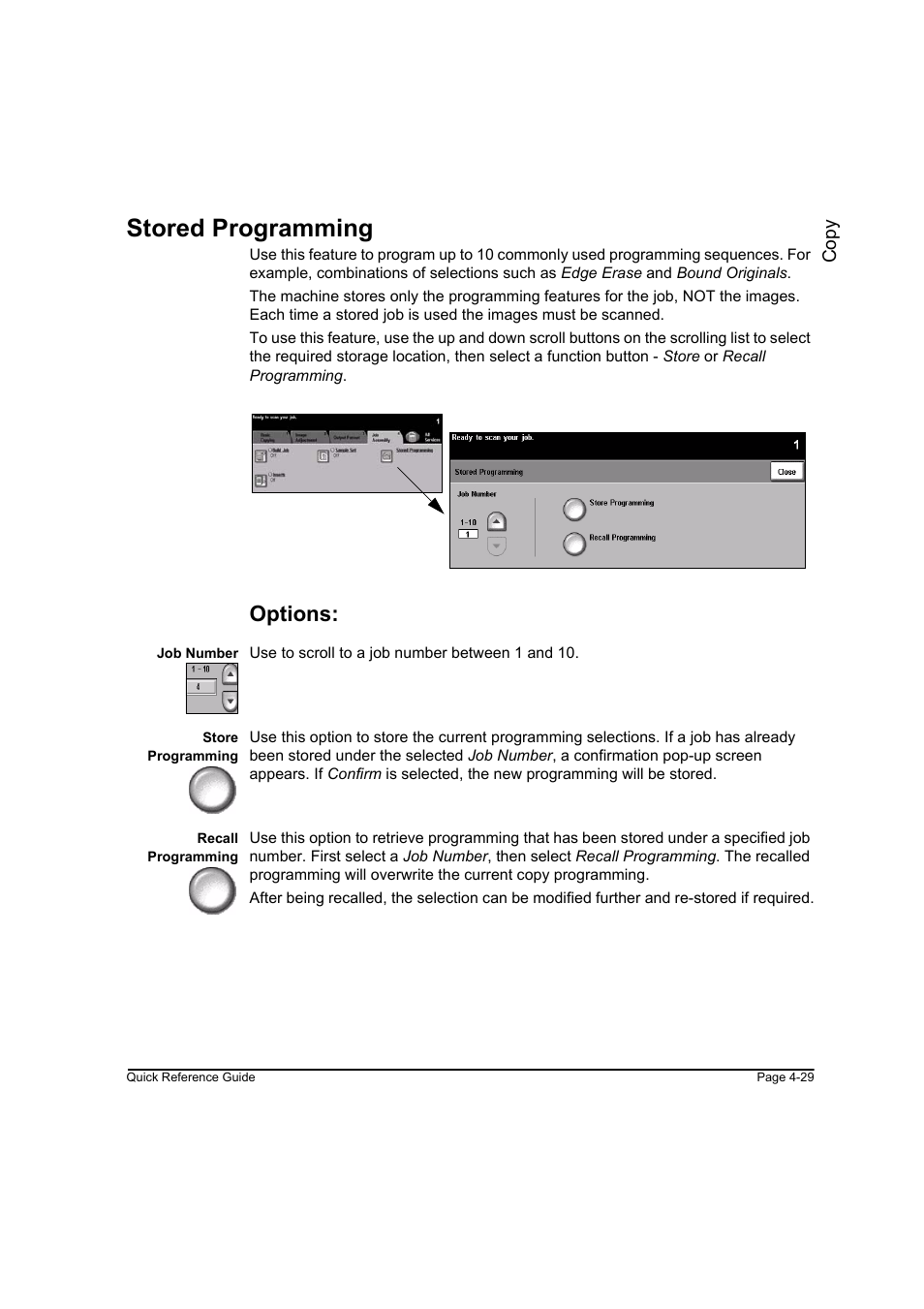 Stored programming, Options, Stored programming -29 | Xerox WorkCentre M165-M175-3093 User Manual | Page 77 / 196