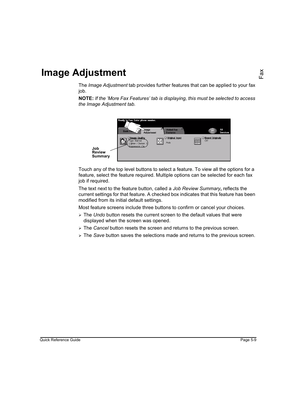 Image adjustment, Image adjustment -9, Fa x | Xerox WorkCentre M165-M175-3093 User Manual | Page 89 / 196