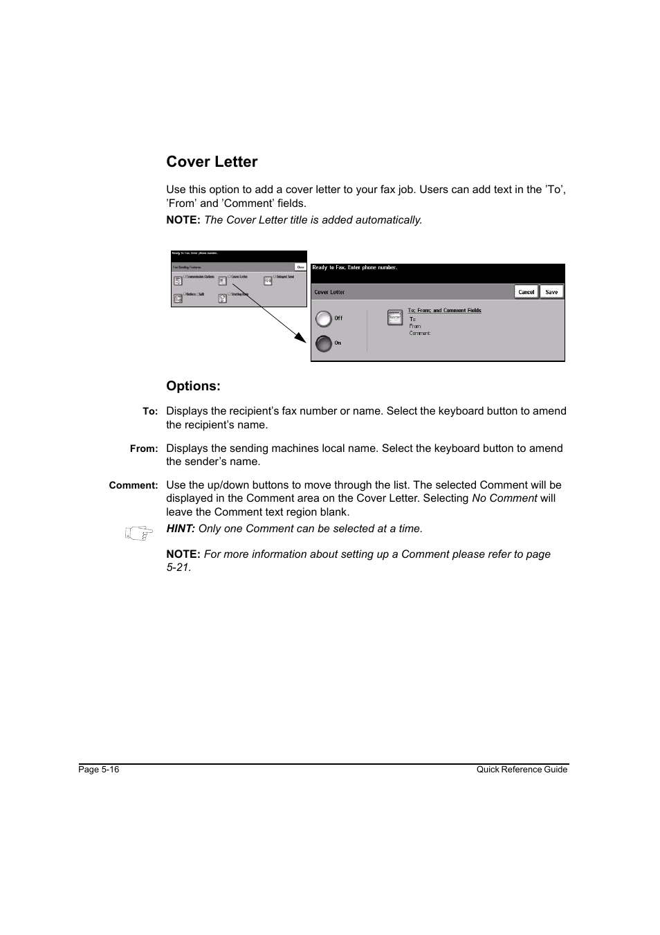 Cover letter, Options | Xerox WorkCentre M165-M175-3093 User Manual | Page 96 / 196