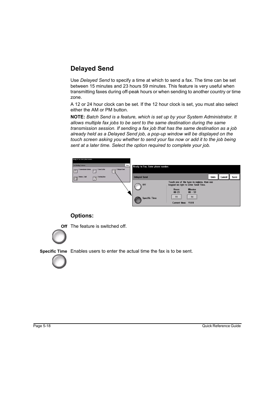 Delayed send, Options | Xerox WorkCentre M165-M175-3093 User Manual | Page 98 / 196