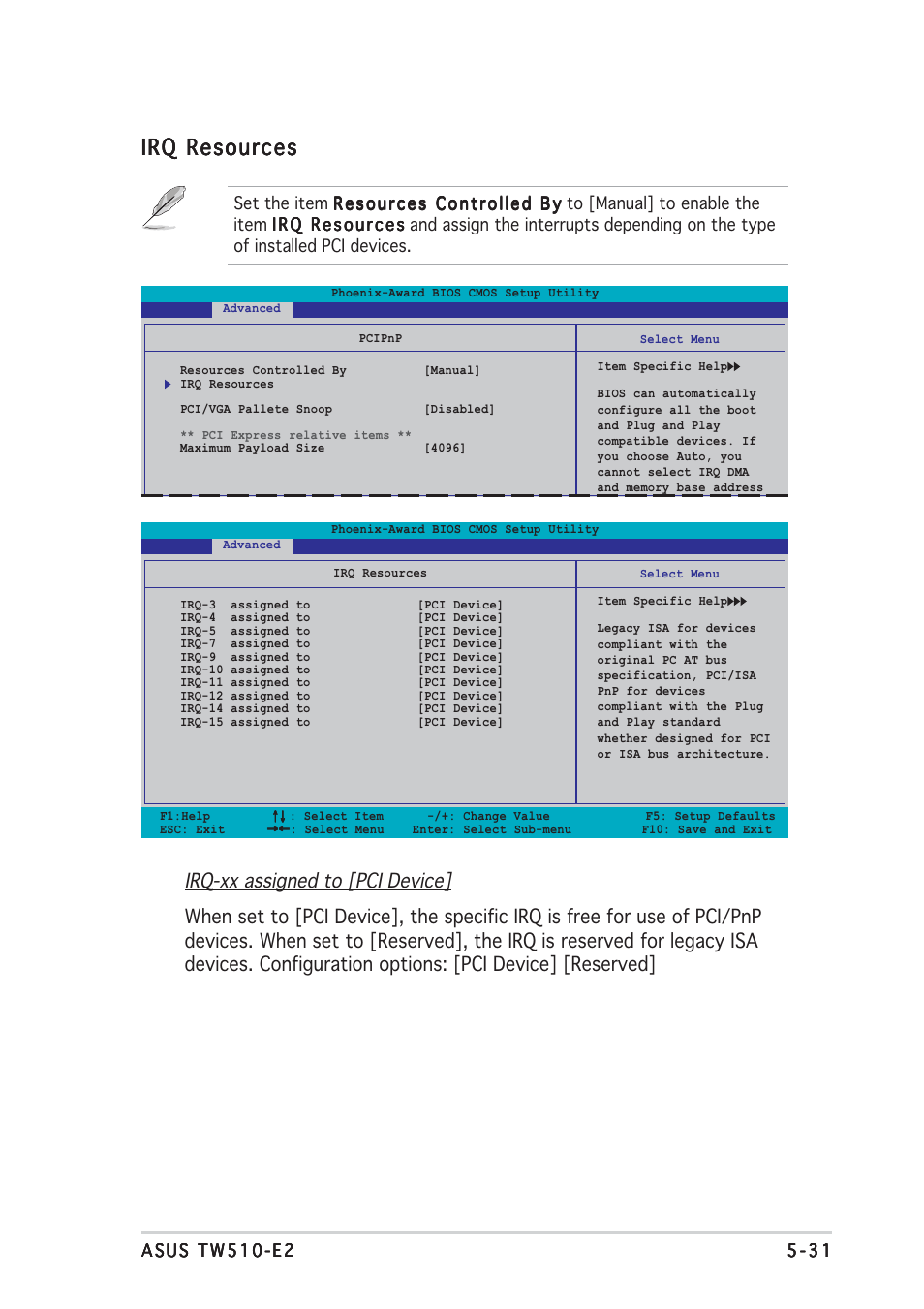 Irq resources | Asus TW510-E2 User Manual | Page 111 / 162