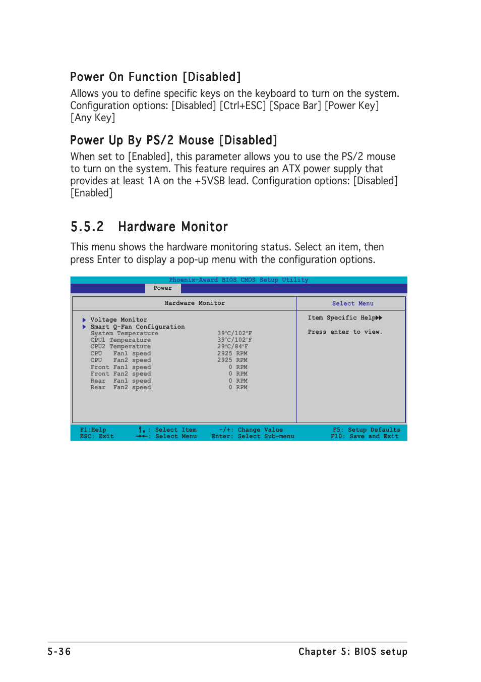 Power on function [disabled, Power up by ps/2 mouse [disabled | Asus TW510-E2 User Manual | Page 116 / 162