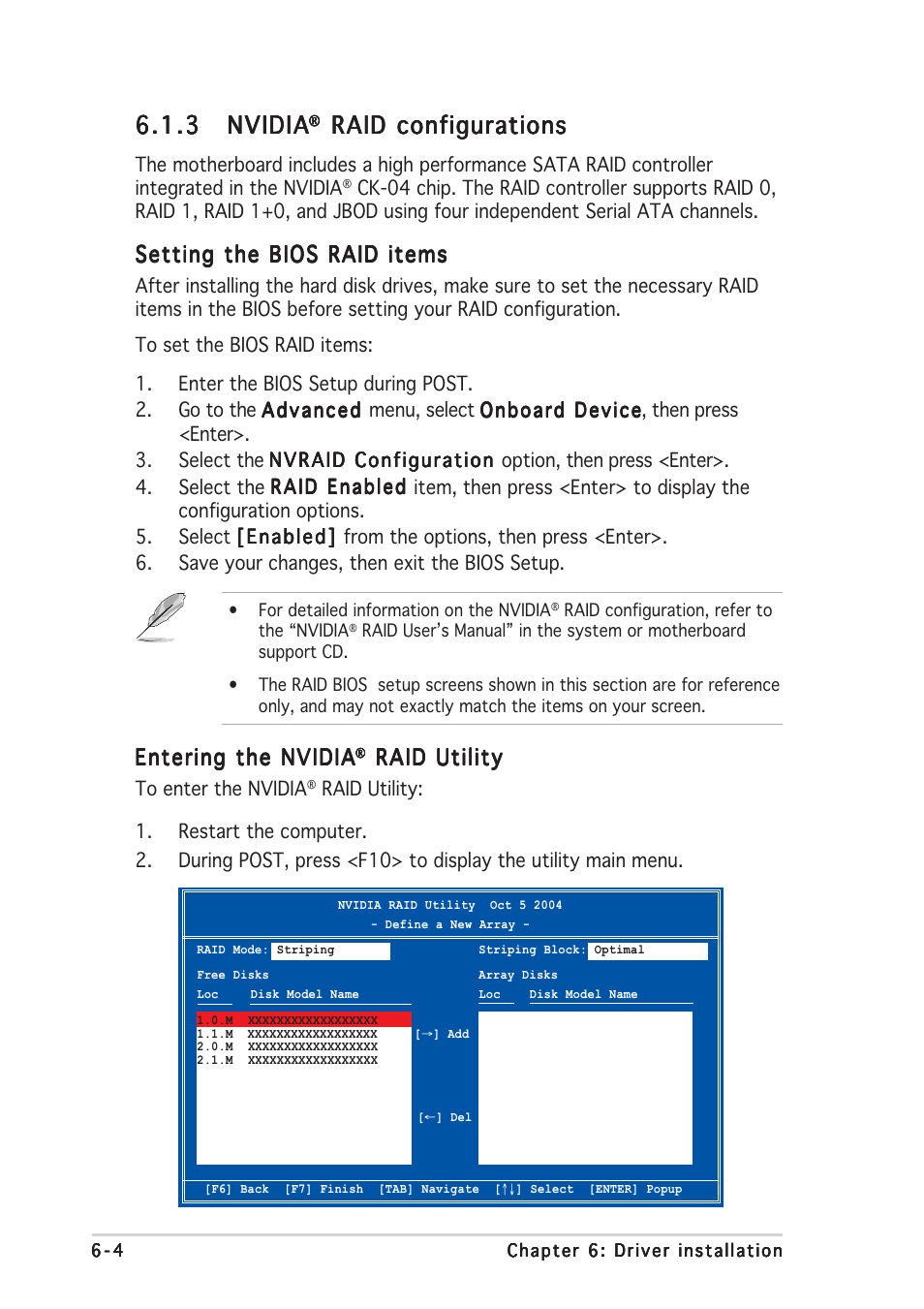 3 nvidia nvidia nvidia nvidia nvidia, Raid configurations, Setting the bios raid items | Entering the nvidia, Raid utility | Asus TW510-E2 User Manual | Page 130 / 162
