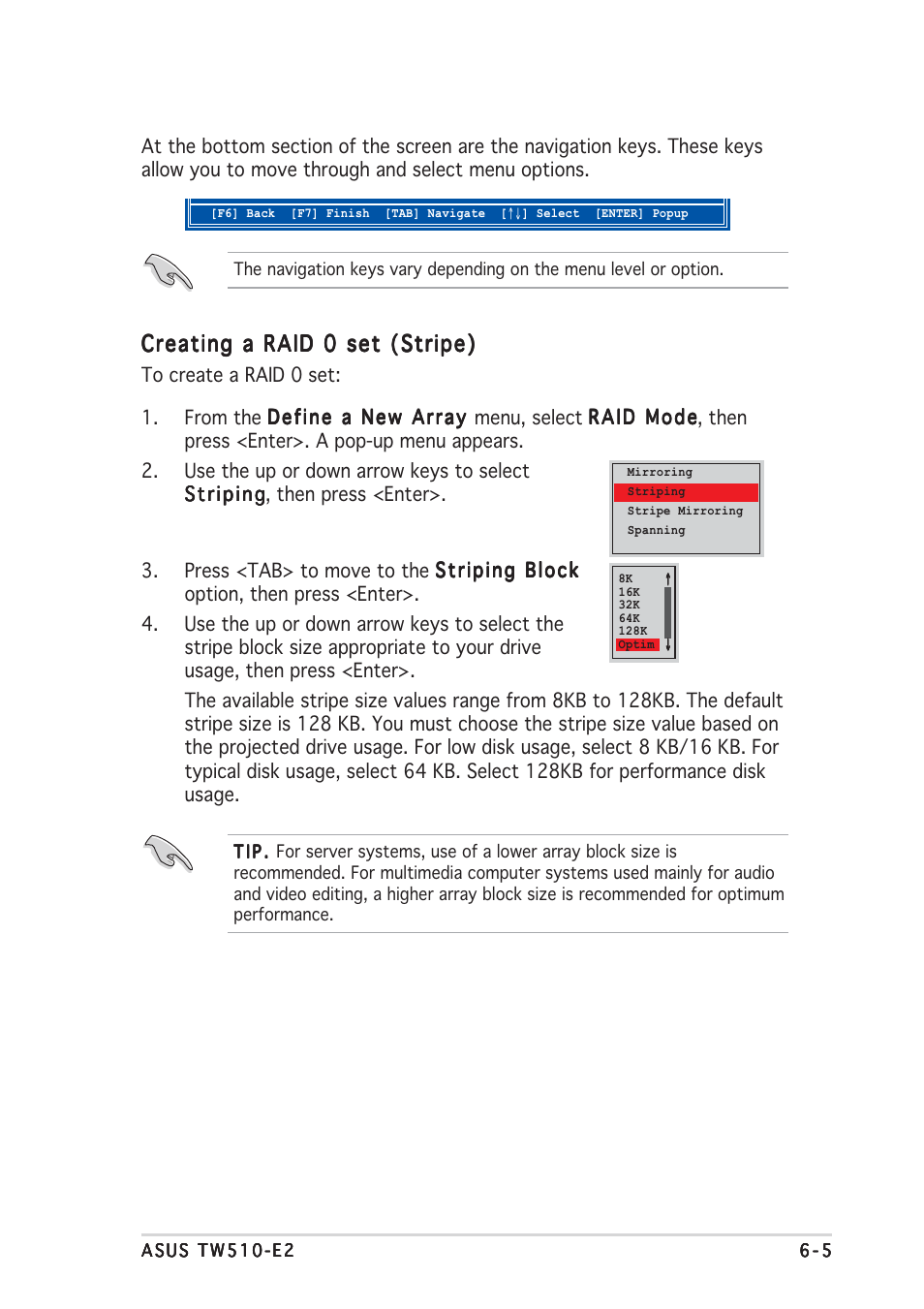 Creating a raid 0 set (stripe) | Asus TW510-E2 User Manual | Page 131 / 162