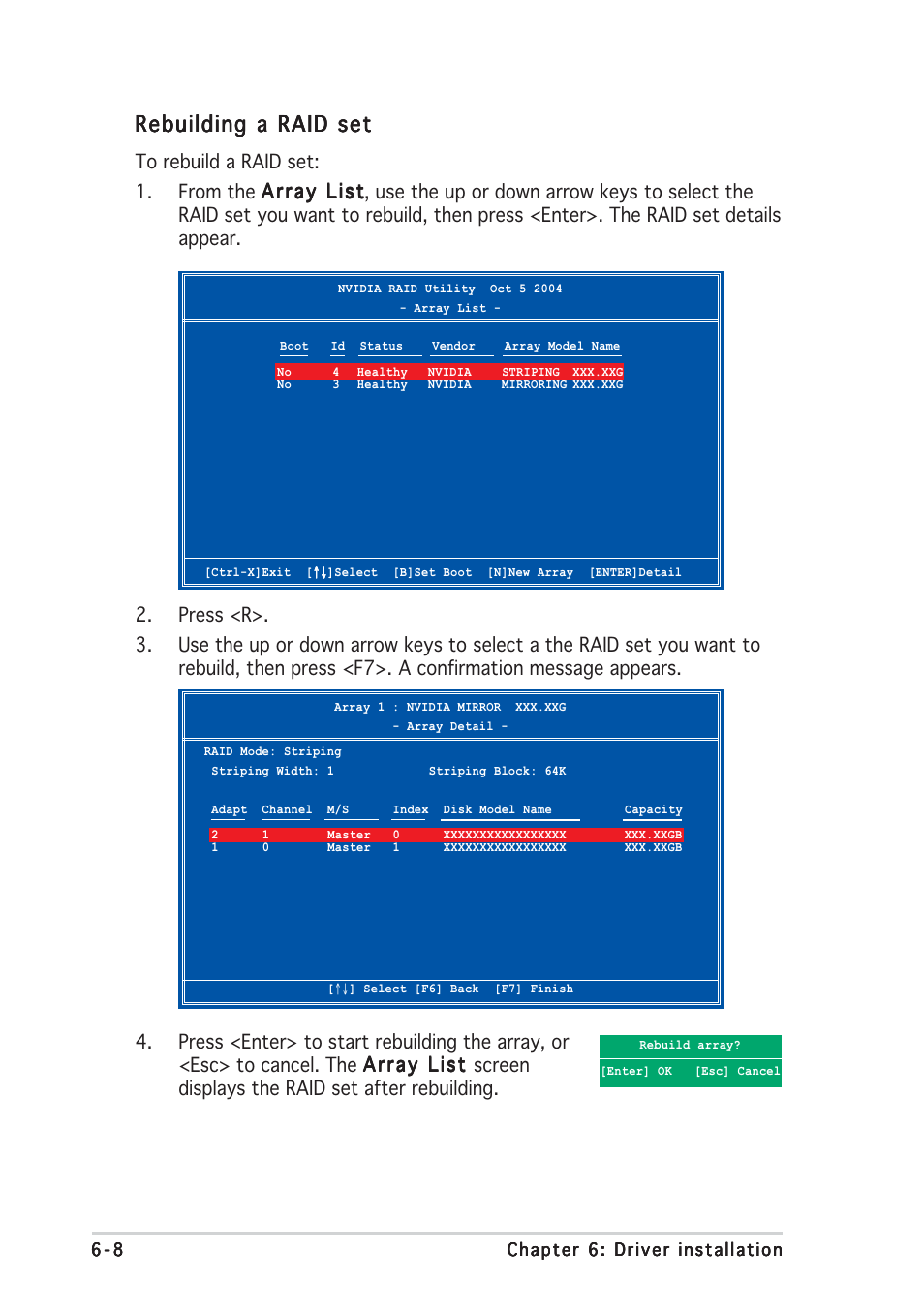 Rebuilding a raid set | Asus TW510-E2 User Manual | Page 134 / 162