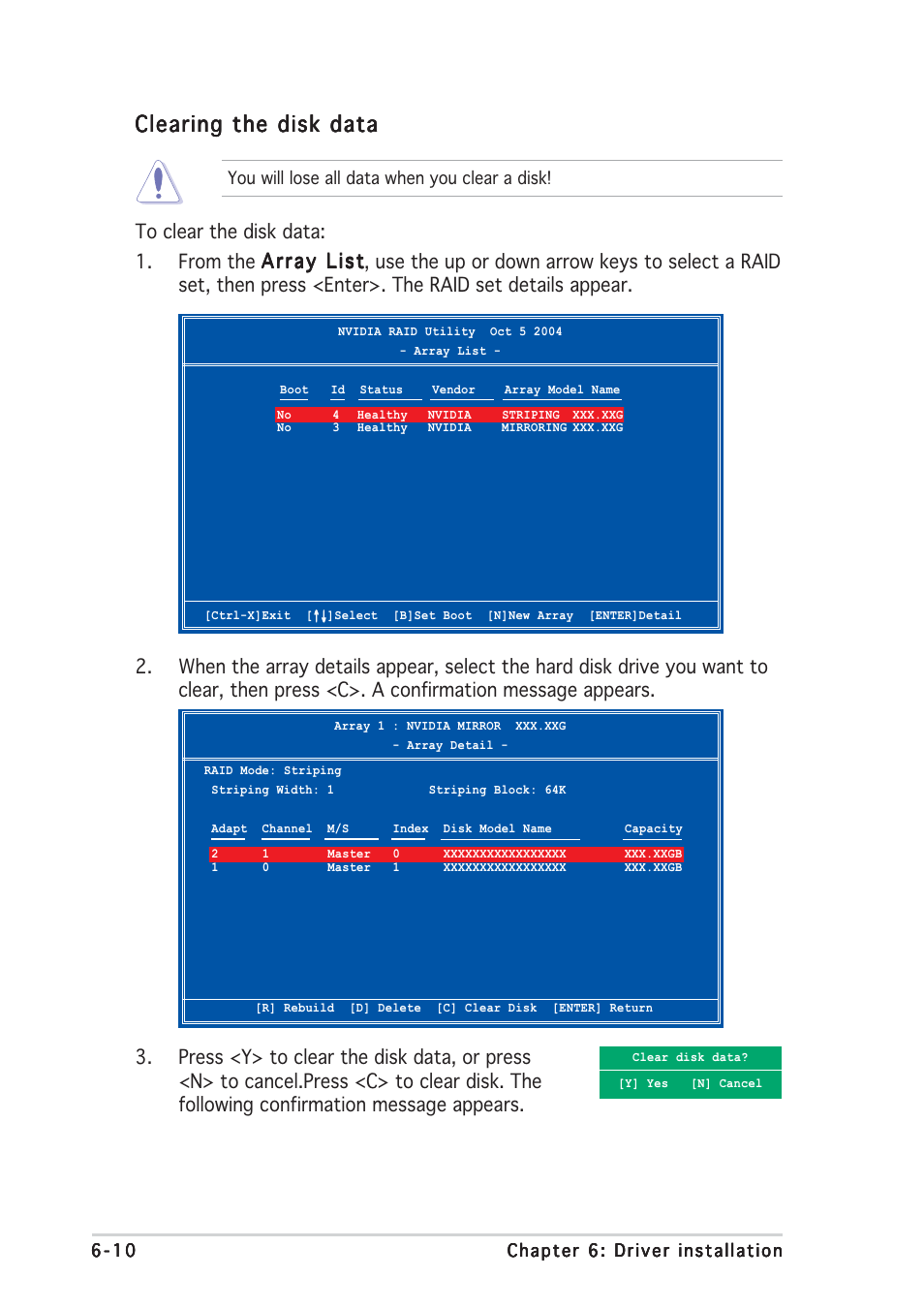 Clearing the disk data | Asus TW510-E2 User Manual | Page 136 / 162