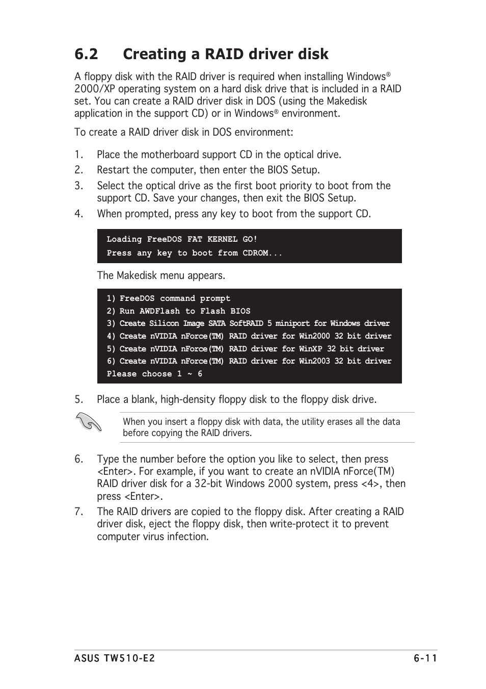 2 creating a raid driver disk | Asus TW510-E2 User Manual | Page 137 / 162