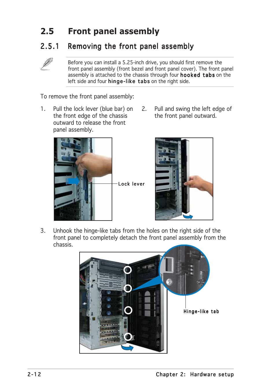 5 front panel assembly | Asus TW510-E2 User Manual | Page 30 / 162