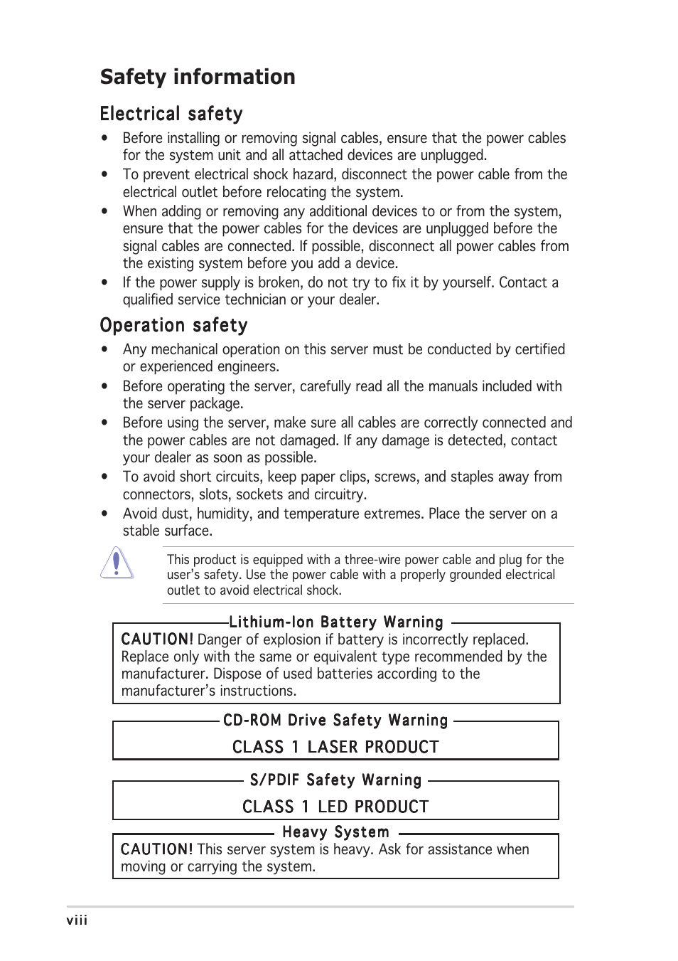 Safety information | Asus TW510-E2 User Manual | Page 8 / 162