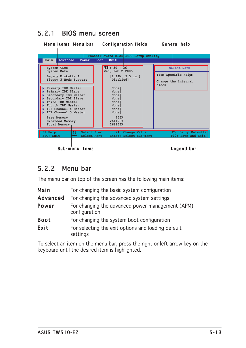 2 menu bar menu bar menu bar menu bar menu bar | Asus TW510-E2 User Manual | Page 93 / 162