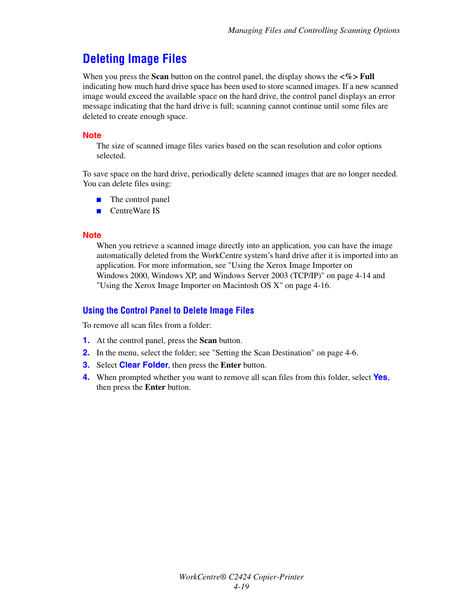 Deleting image files | Xerox WorkCentre C2424-3837 User Manual | Page 19 / 21