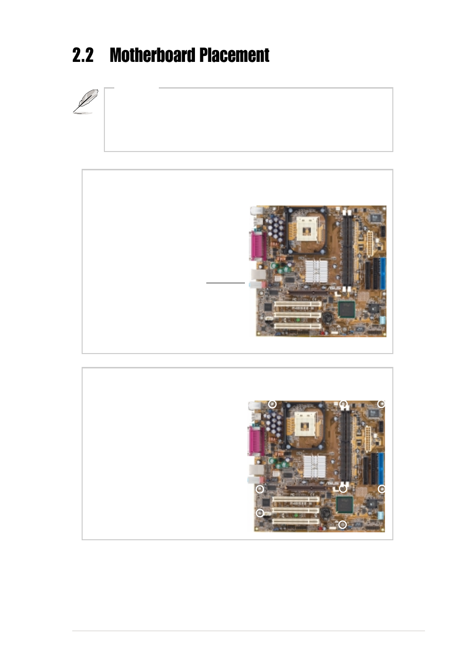 2 motherboard placement, Placement direction, Motherboard screws | Asus AP130-D5 User Manual | Page 21 / 40