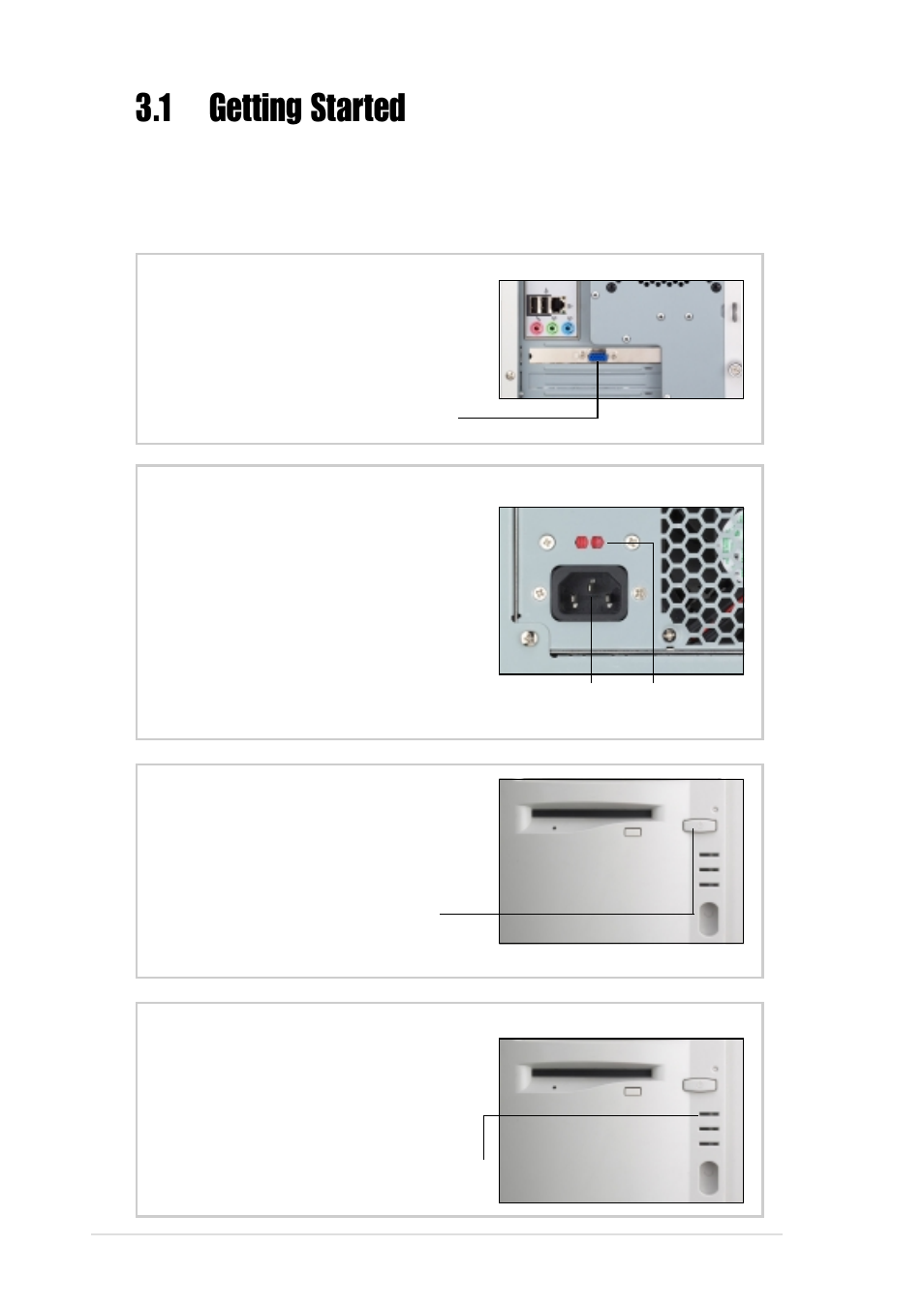 1 getting started, Connect a monitor, Connect the power cord | Power on, Check power status | Asus AP130-D5 User Manual | Page 32 / 40