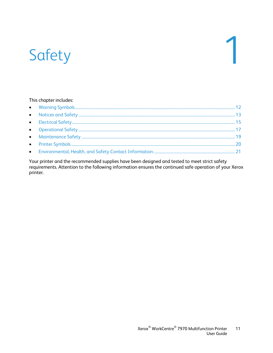 Safety | Xerox WorkCentre 7970-3795 User Manual | Page 11 / 316