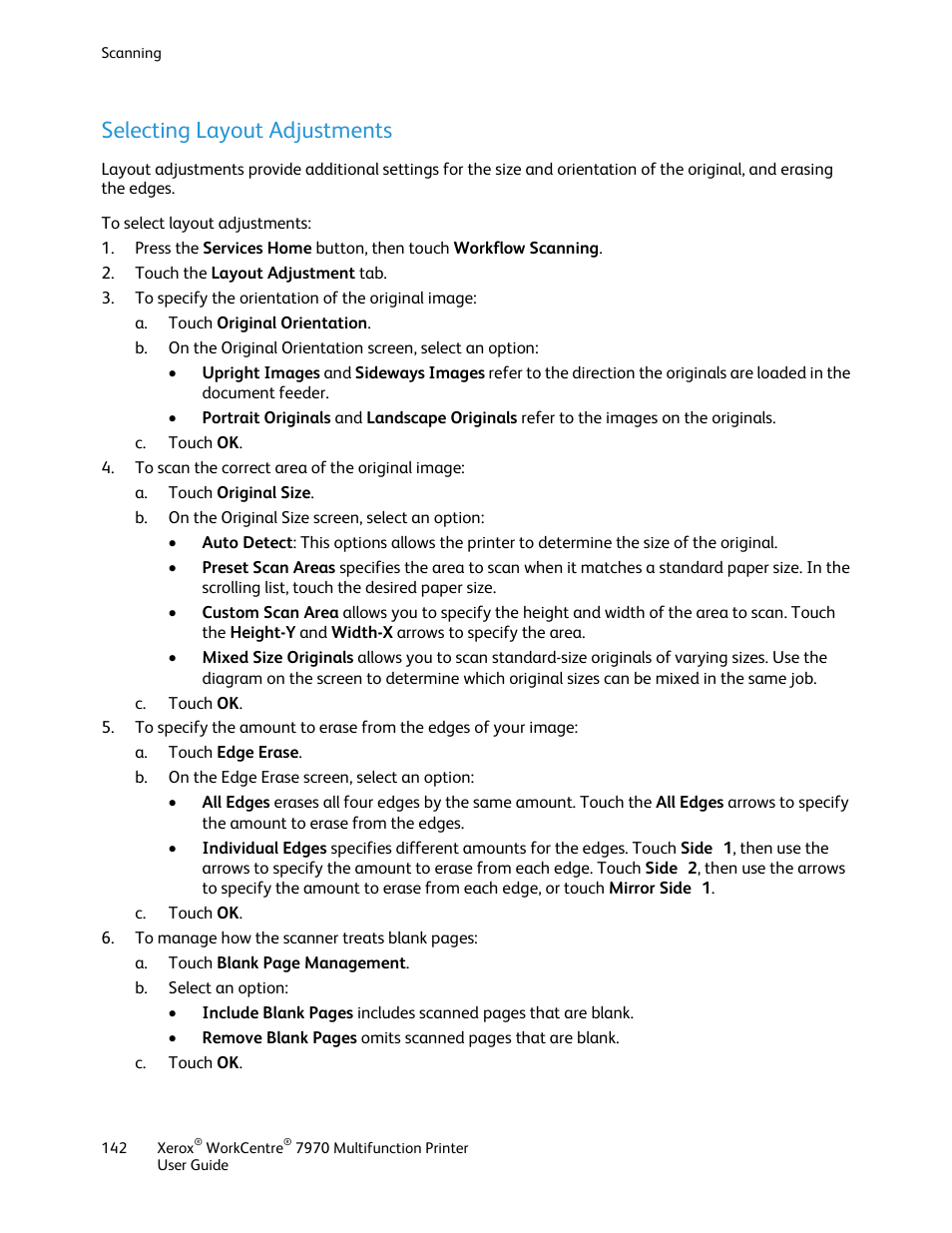 Selecting layout adjustments | Xerox WorkCentre 7970-3795 User Manual | Page 142 / 316