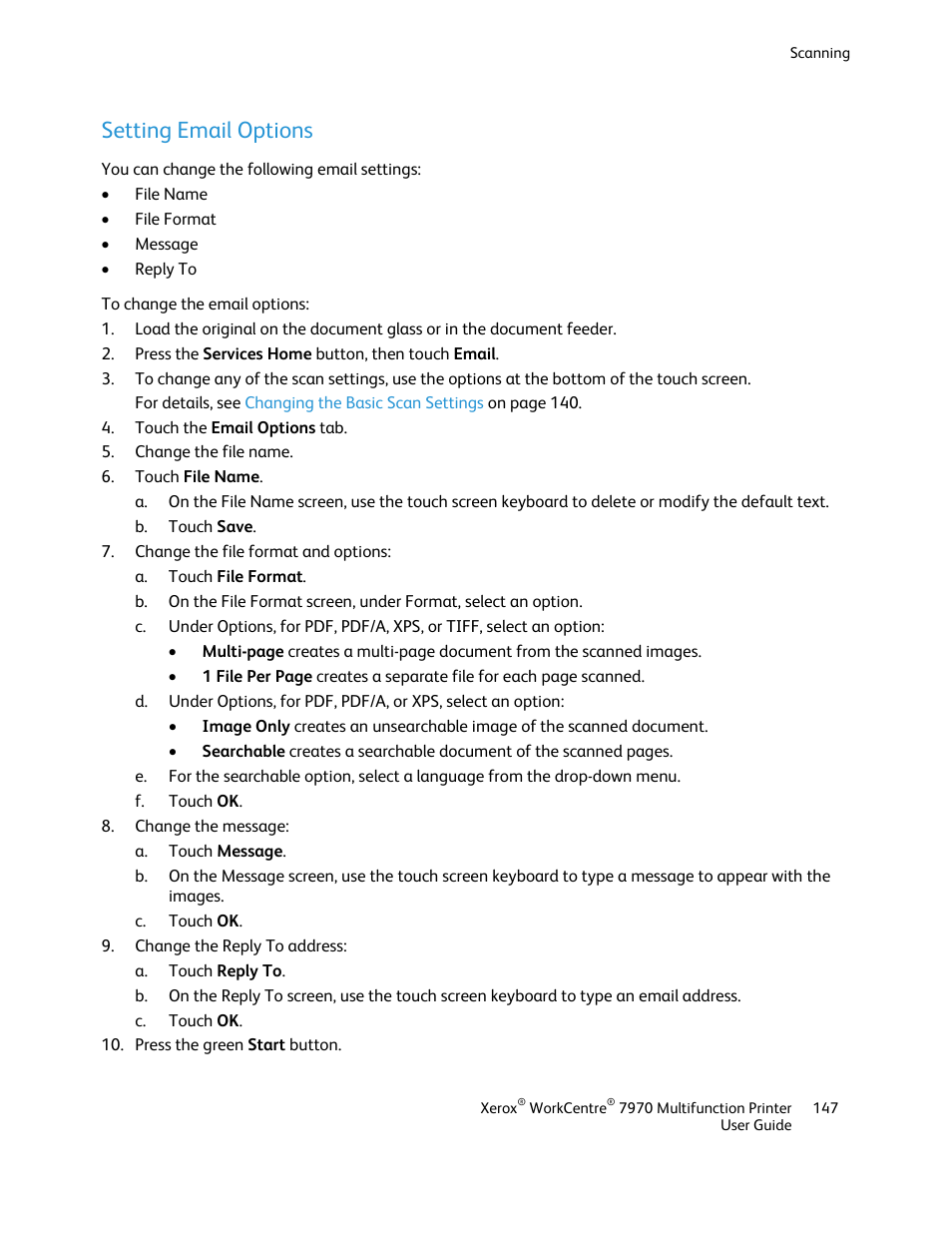 Setting email options | Xerox WorkCentre 7970-3795 User Manual | Page 147 / 316