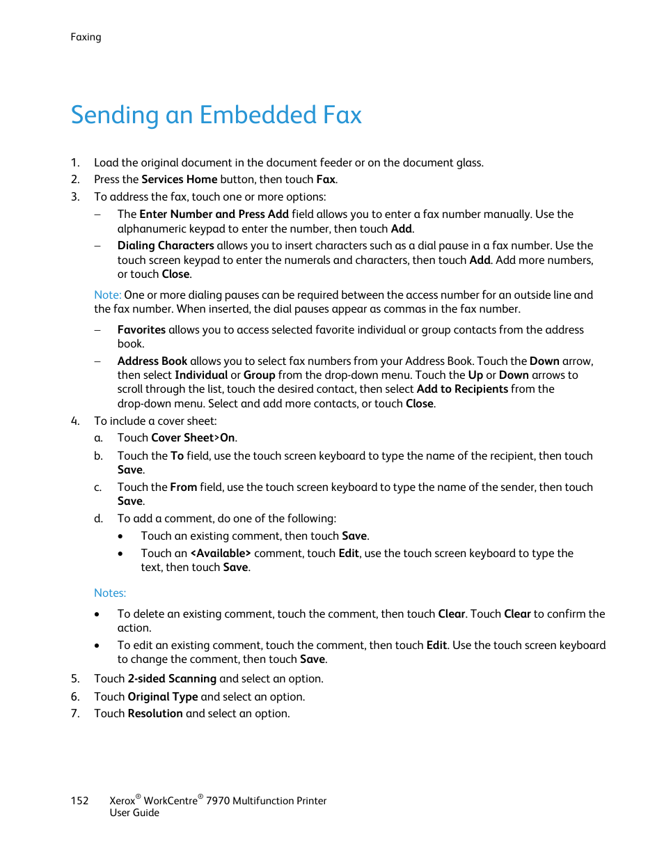 Sending an embedded fax | Xerox WorkCentre 7970-3795 User Manual | Page 152 / 316