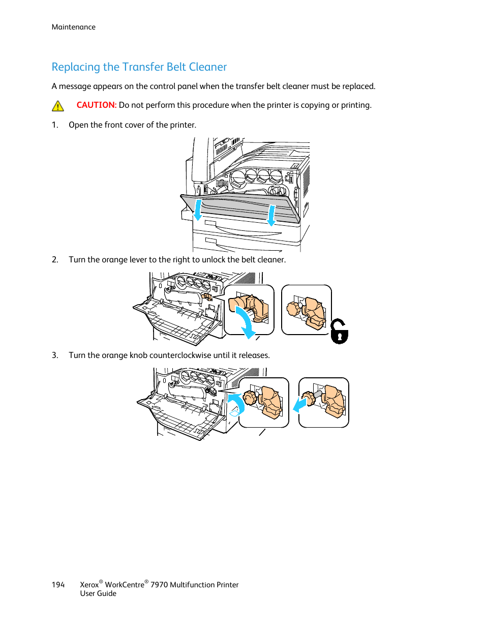 Replacing the transfer belt cleaner | Xerox WorkCentre 7970-3795 User Manual | Page 194 / 316