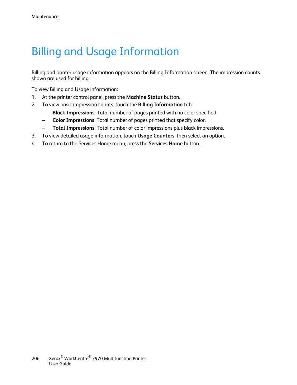 Billing and usage information | Xerox WorkCentre 7970-3795 User Manual | Page 206 / 316