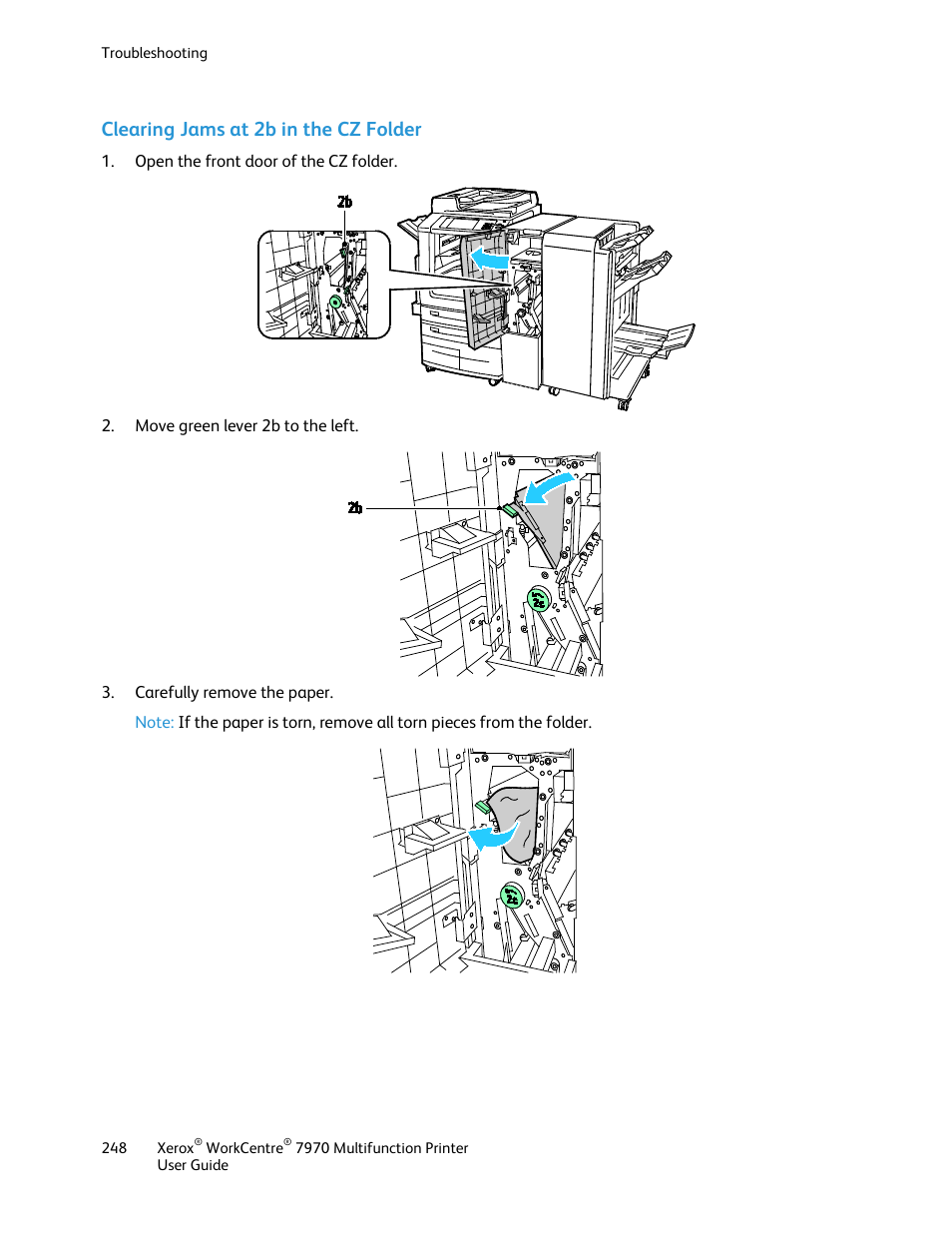 Clearing jams at 2b in the cz folder | Xerox WorkCentre 7970-3795 User Manual | Page 248 / 316