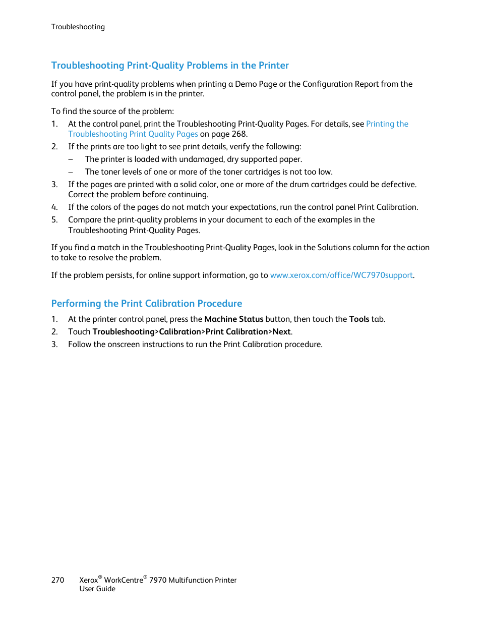 Performing the print calibration procedure | Xerox WorkCentre 7970-3795 User Manual | Page 270 / 316