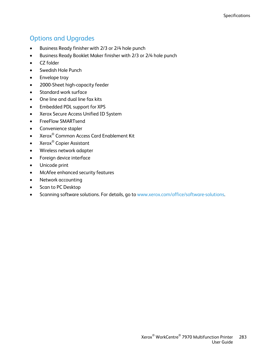 Options and upgrades | Xerox WorkCentre 7970-3795 User Manual | Page 283 / 316