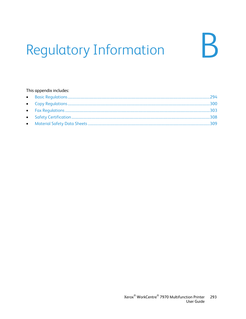 Regulatory information | Xerox WorkCentre 7970-3795 User Manual | Page 293 / 316