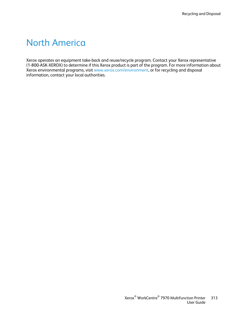 North america | Xerox WorkCentre 7970-3795 User Manual | Page 313 / 316