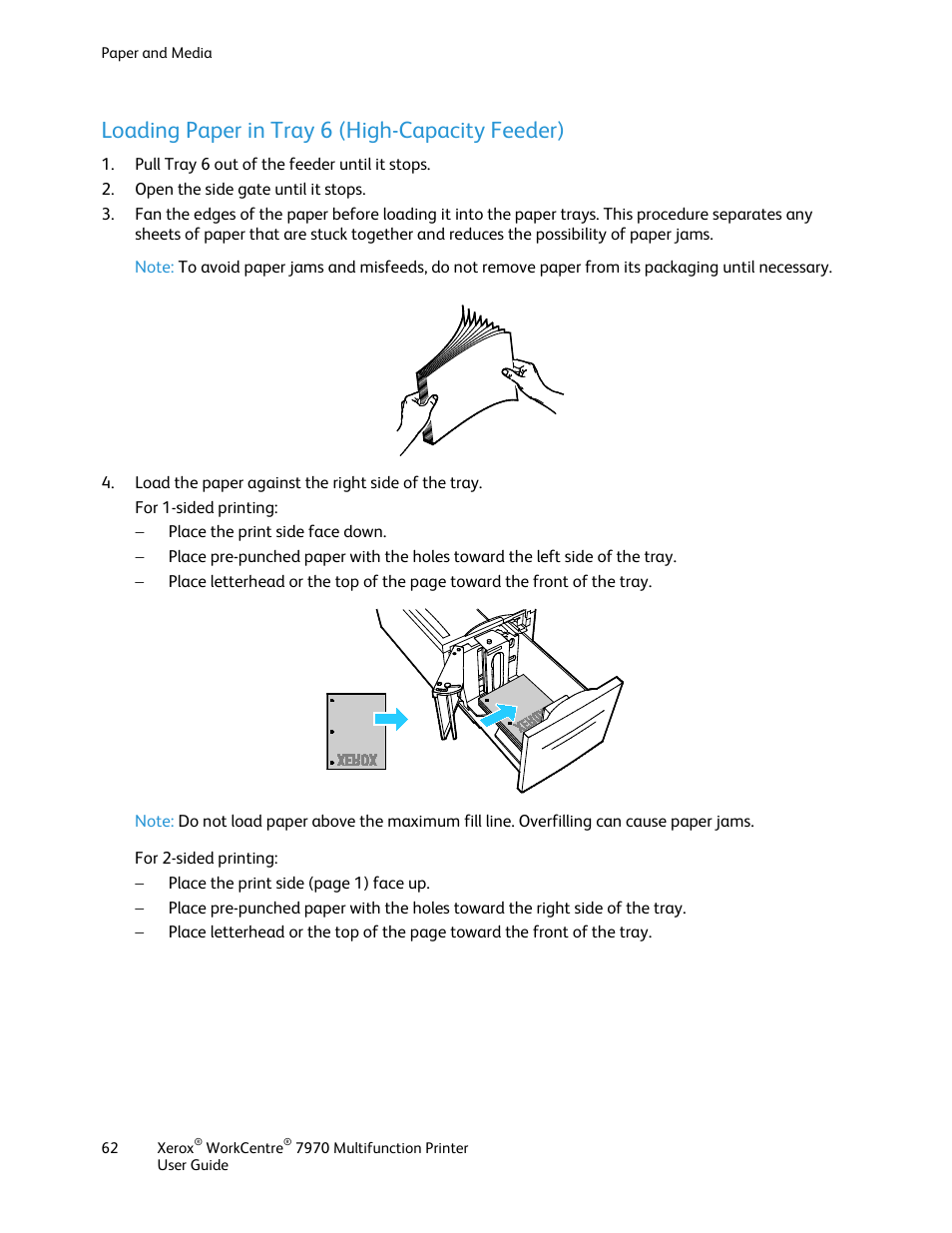 Loading paper in tray 6 (high-capacity feeder) | Xerox WorkCentre 7970-3795 User Manual | Page 62 / 316