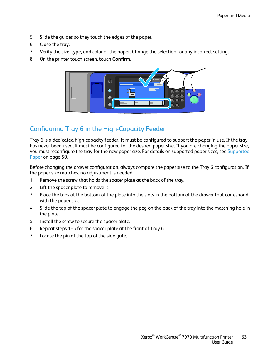 Configuring tray 6 in the high-capacity feeder | Xerox WorkCentre 7970-3795 User Manual | Page 63 / 316