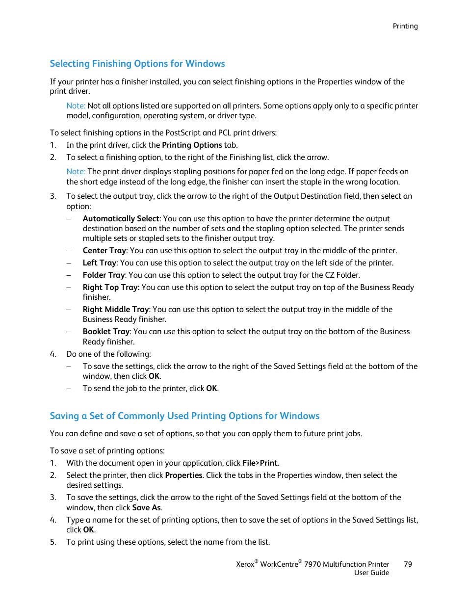 Selecting finishing options for windows | Xerox WorkCentre 7970-3795 User Manual | Page 79 / 316