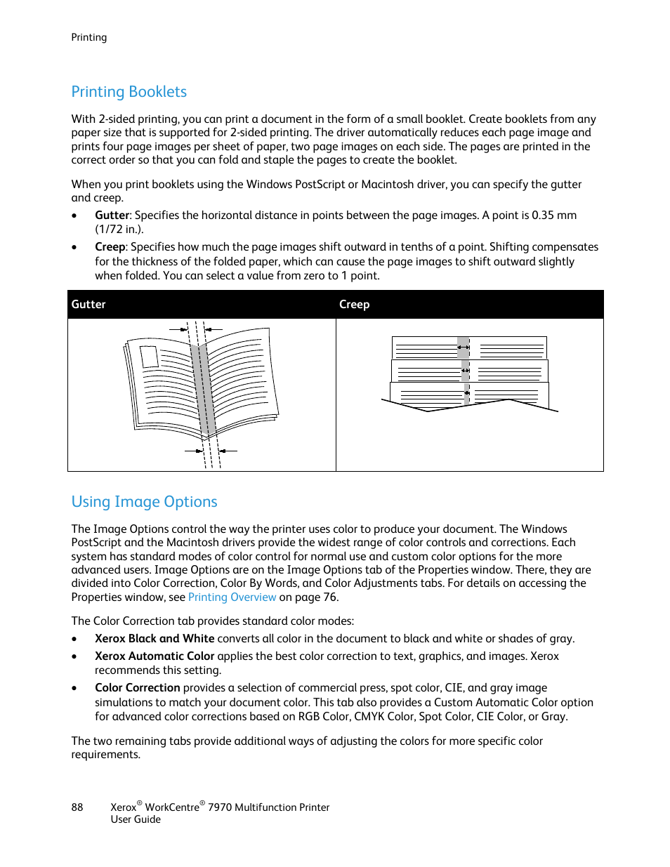 Printing booklets, Using image options | Xerox WorkCentre 7970-3795 User Manual | Page 88 / 316