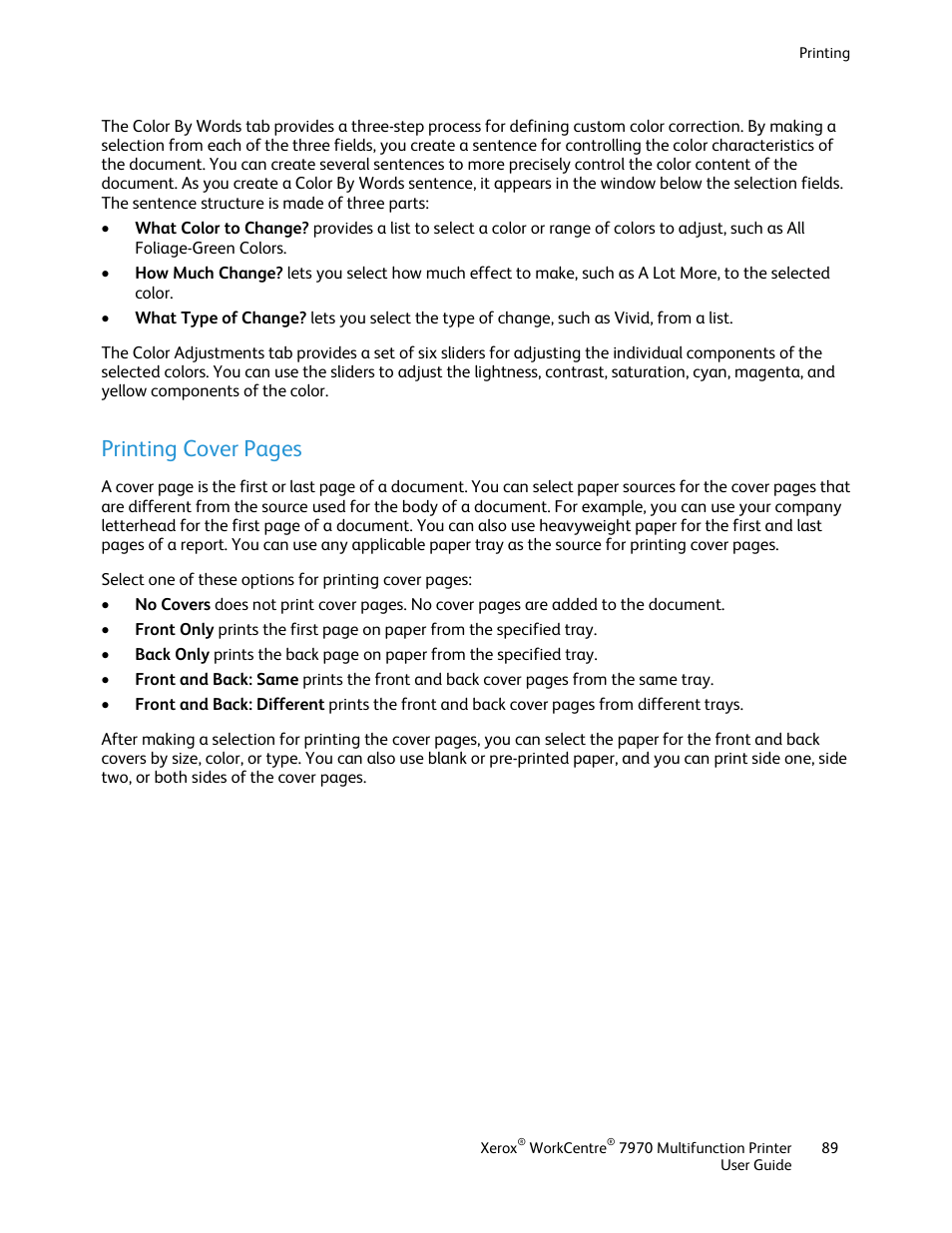 Printing cover pages | Xerox WorkCentre 7970-3795 User Manual | Page 89 / 316