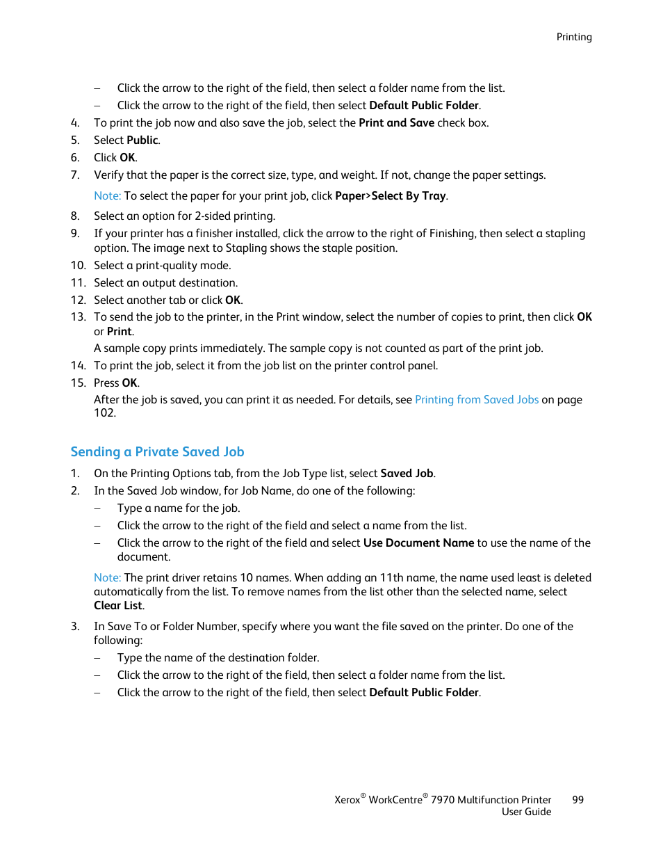 Sending a private saved job | Xerox WorkCentre 7970-3795 User Manual | Page 99 / 316