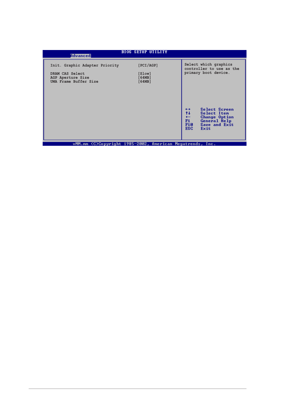 Northbridge configuration, Init. graphic adapter priority [pci/agp, Dram cas select [slow | Agp aperture size [64mb, Uma frame buffer size [64mb | Asus Terminator 2 Barebone System T2-R User Manual | Page 100 / 120