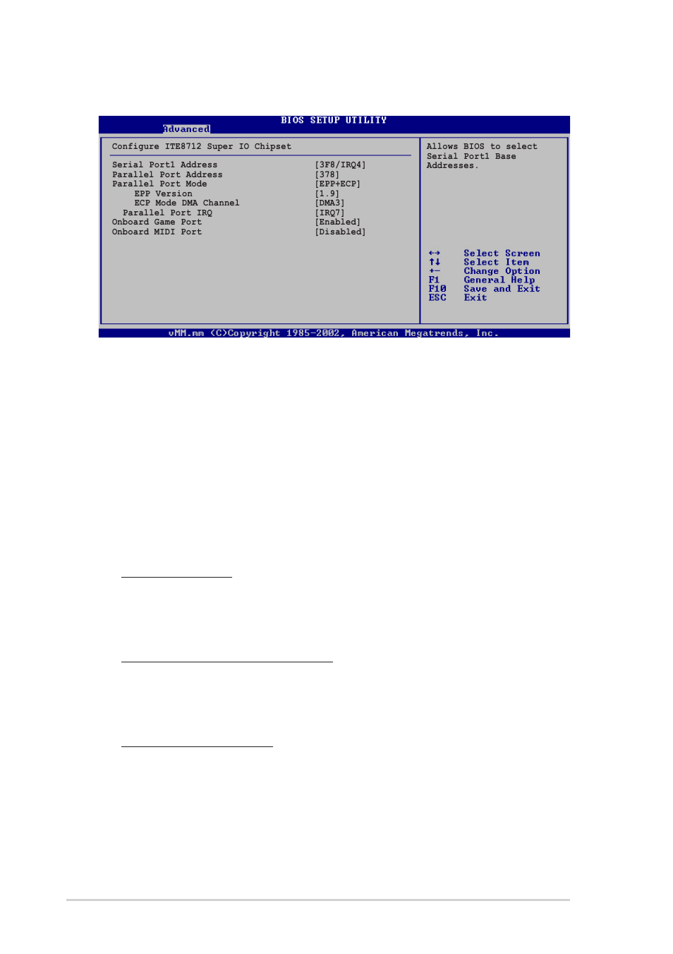 4 onboard devices configuration, Serial port1 address [3f8/irq4, Parallel port address [378 | Parallel port mode [epp+ecp, Onboard game port [enabled, 102 chapter 5: bios setup | Asus Terminator 2 Barebone System T2-R User Manual | Page 102 / 120