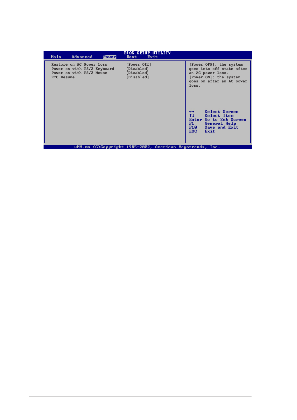 5 apm configuration, Restore on ac power loss [power off, Power on with ps/2 keyboard [disabled | Power on with ps/2 mouse [disabled, Rtc resume [disabled | Asus Terminator 2 Barebone System T2-R User Manual | Page 106 / 120