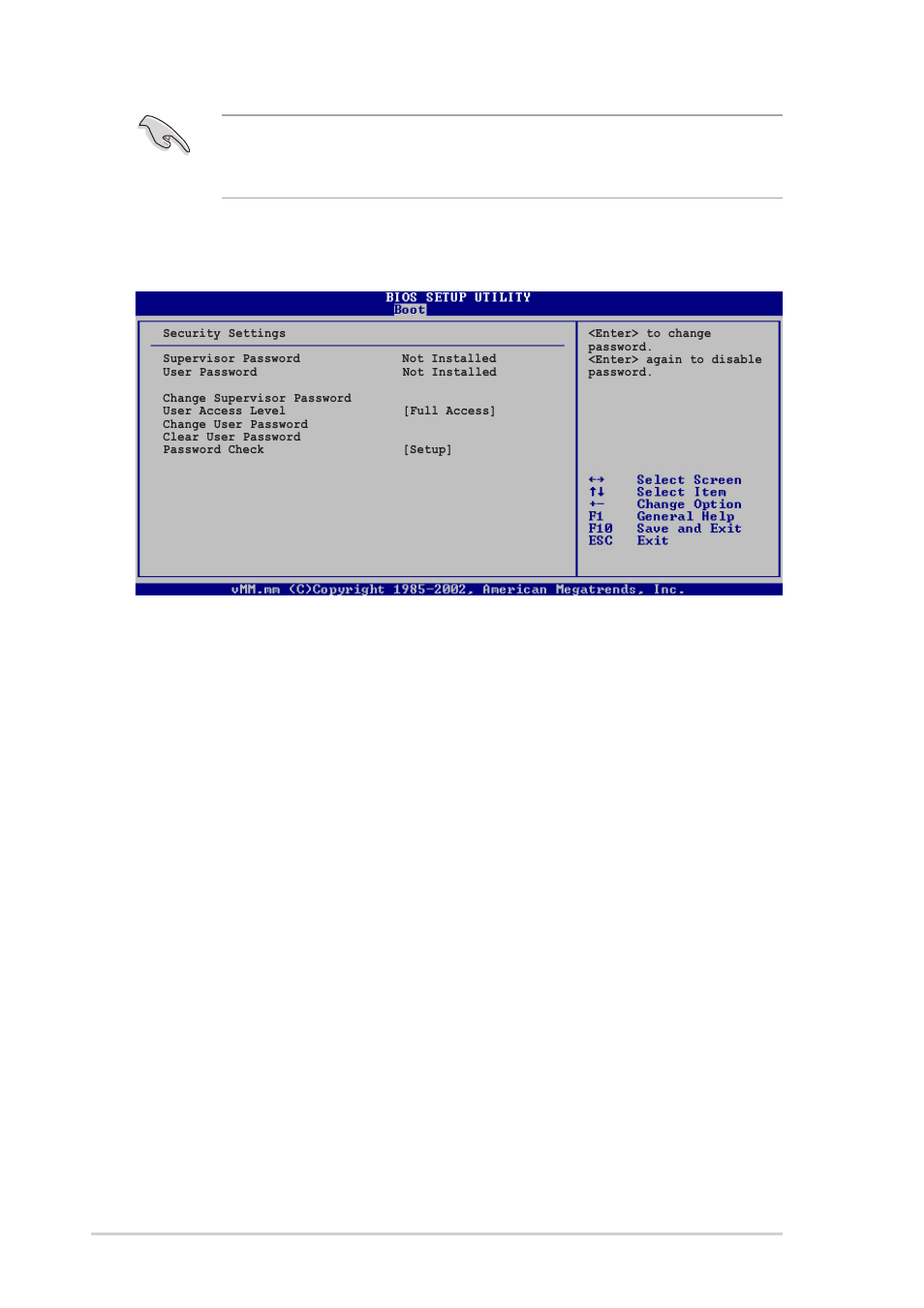 User access level (full access, Change user password | Asus Terminator 2 Barebone System T2-R User Manual | Page 112 / 120