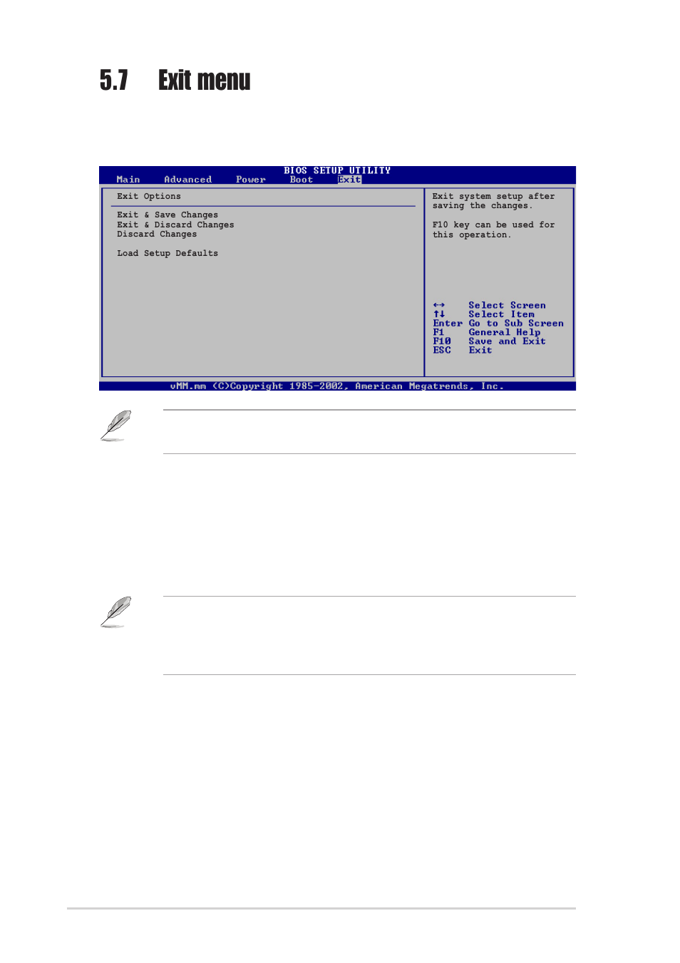 7 exit menu, Exit & discard changes, Exit & save changes | Asus Terminator 2 Barebone System T2-R User Manual | Page 114 / 120