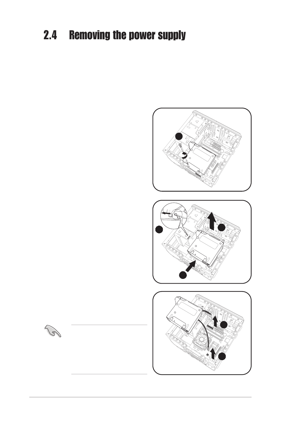 4 removing the power supply | Asus Terminator 2 Barebone System T2-R User Manual | Page 24 / 120