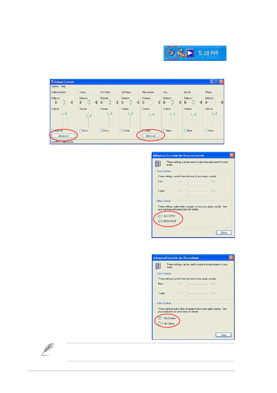 Adjusting the volume settings, Adjusting the microphone settings | Asus Terminator 2 Barebone System T2-R User Manual | Page 50 / 120