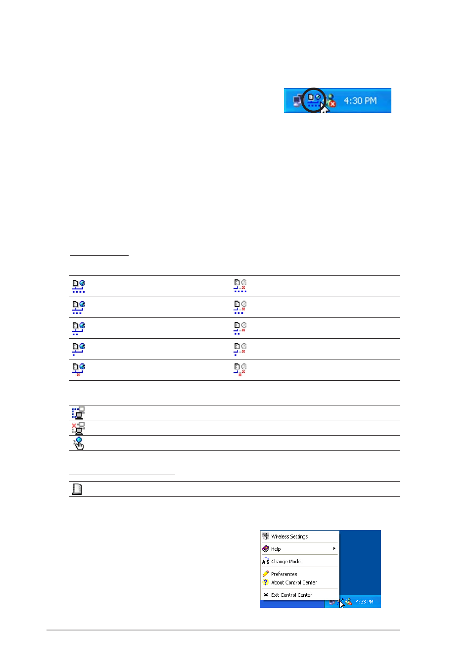 5 the control center utility, Control center right-click menu, Control center icons | Asus Terminator 2 Barebone System T2-R User Manual | Page 60 / 120